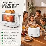 Keenstone 2 Slice Toaster, Retro Stainless Steel Kitchen Essentials, White - Image 4