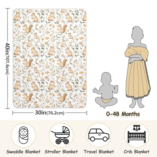 Image of Baby Blankets for Boys Girls Soft Crib Receiving Blanket for Infant Toddler 30X40in Sweet Squirrel Animal White