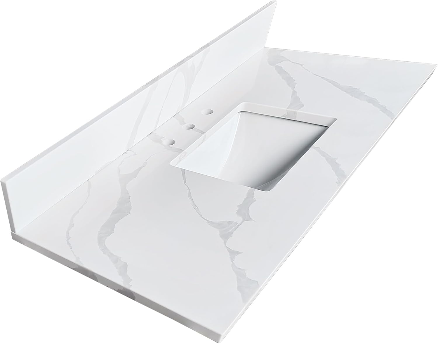 49" Bathroom Vanity Top with Ceramic Undermount Sink & Backsplash,Carrara White Quartz Counter Top Vanity Sink Top, 3 Pre-Drilled Holes