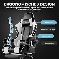GTPLAYER Gaming Stuhl Bürostuhl Massage Gaming Sessel Ergonomischer Gamer Stuhl mit Fußstütze, Kopfstütze Massage-Lendenkissen, Gepolstert Gaming Chair, Drehsessel, Kunstleder-Keramik – Ansicht 7