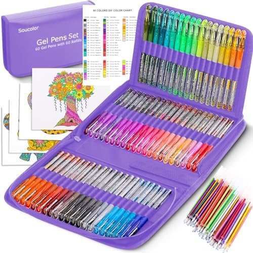 Soucolor 120 Neon Glitter Gel Pens, 60 Refills, Teen Girls Coloring Books
