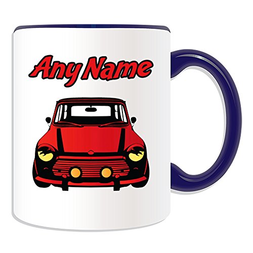 BabySmiles – Regalo – Rojo Mini Cooper delantero Taza (Diseño Tema, Opciones de Color) – para cada Mensaje/Nombre en su diseño único – BMW Hatch Cabrio Clubman Countryman Coupe Roadster Paceman Vehículo Auto auto Marca Cute conductor