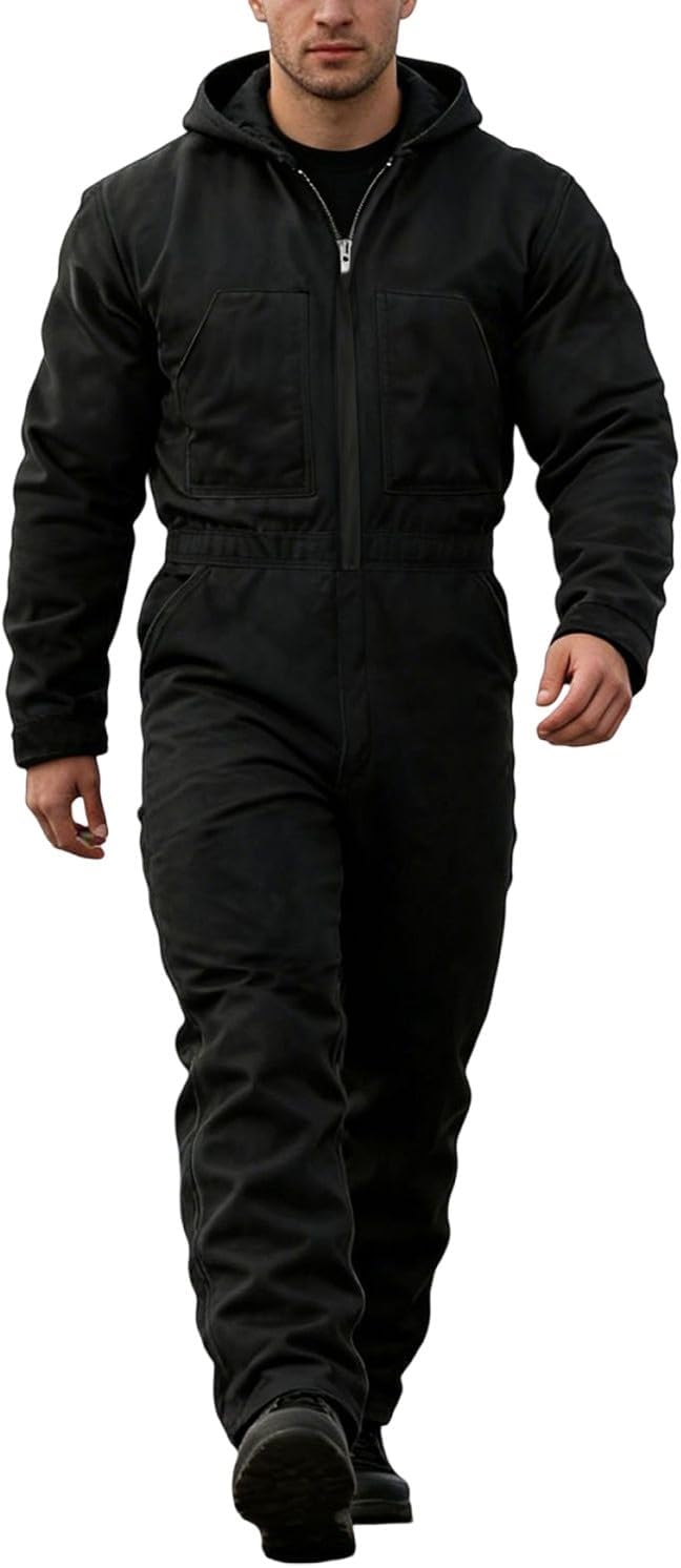 HJINGSUN Insulated Coveralls Men Heavy-Duty Protective Hooded Work Outfit for Construction & Cold Weather