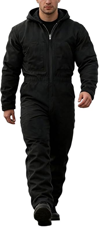 HJINGSUN Insulated Coveralls Men Heavy-Duty Protective Hooded Work Outfit for Construction & Cold Weather