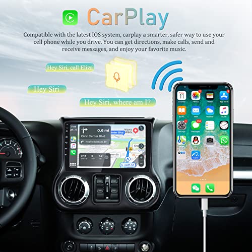 2+64G Android 13 Car Radio for Jeep Wrangler 2011 2012 2013 2014 with Carplay and Android Auto 10.1 inch Touch Screen Car Stereo, HiFi Audio/Bluetooth/WiFi/GPS +AHD Backup Camera