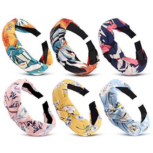 Canitor 6 Pack Floral Top Knot Headband for Women Wide Headbands No Slip Twist Headbands Cute Headbands for Women's Hair Workout