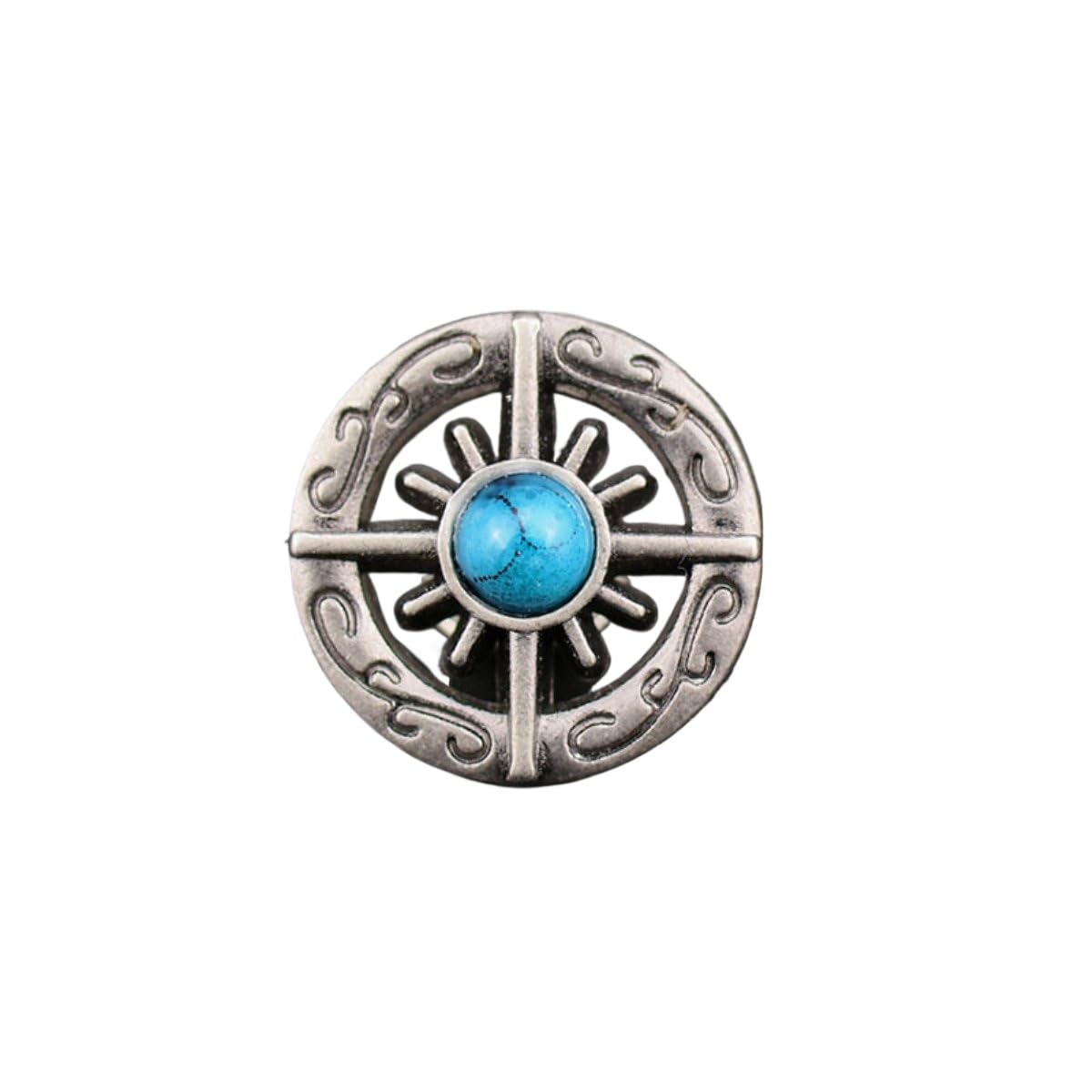 ROCKPOEM 20-Piece Decorative Screw Back Buttons, Western Conchos for Leathercraft, Imitation Turquoise Buckles, Vintage DIY Supplies for Wallet Repair and Belt Decoration