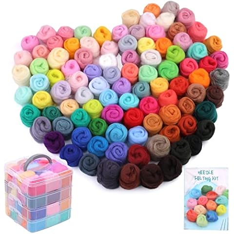JUPEAN Needle Felting Kit 96 Colors Wool Roving Yarn Needle Felting Wool Needle Felting Starter Kit with 4-Layer Transparent Storage Box for DIY Hand Spinning and DIY Creations Cover