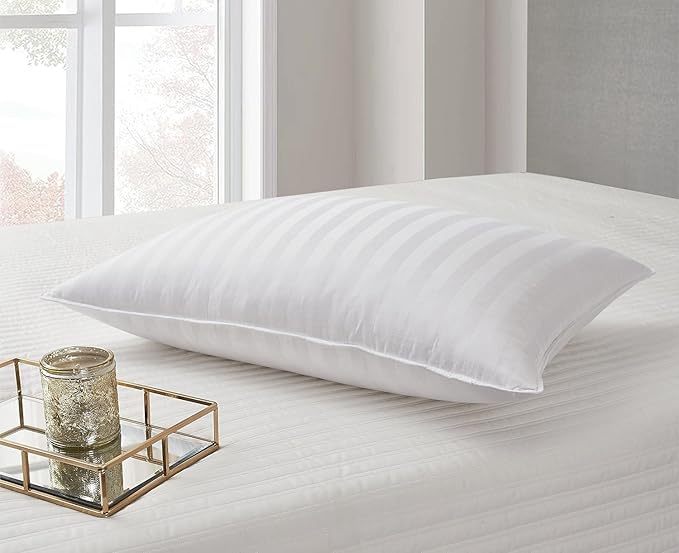 Image of Reliance Fiber Filled Extra Super Soft and Fluffy White Pillows | Fiber Sleeping Pillow Polyster Fabric | Stripe White | Reliance Fiber | Pack of 1 (27 x 17 Inches)