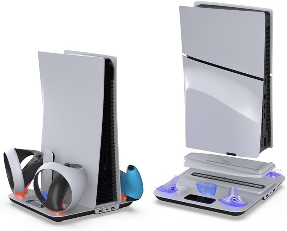 Multifunctional Cooling Station 4 Controller Charging Dock Cooling Stand Charger Station with Headphone Hanger for PS Slim Host