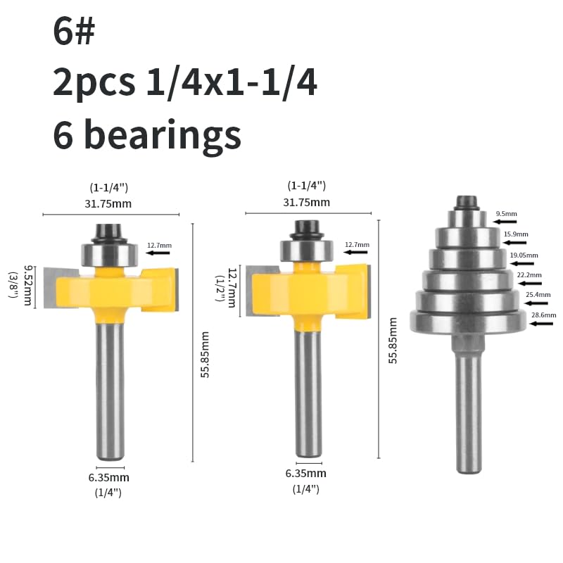 1 szt. Typ T rowek wręgowy z 6 zestawami łożysk router Bit frez do obróbki drewna do frezu czołowego do drewna(31mm)