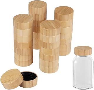 Twenty-Eight Pieces Jar Lids, Round Mason Jar Lids, Reusable Leak-Proof Lids for Spice Jars with Four-Inch Caliber, Nice Sealing Natural Bamboo Wooden Storage Can Lids