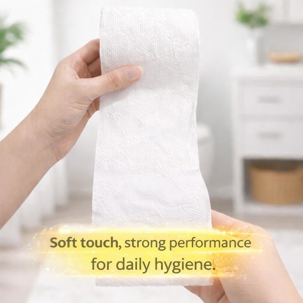 Toilet Tissue – 100% Virgin Wood Pulp, Strong & Absorbent. 48 Roll, 12000 Sheets