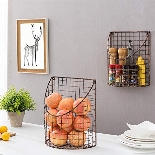 MyGift Antique Copper Metal Wire Wall Mounted Home and Kitchen Pantry Basket Organize, Fruit Basket and Produce Storage Bins, Set of 2 by MyGift - Image 3