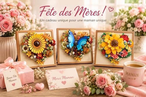 Kit de construction floral 3D Puzzlebrix en mini brique avec cadre décoratif