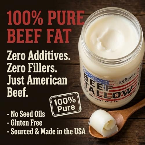 Image of LeRoy's Rocky Mountain Beef Tallow - 30 oz Jar - 100% Pure Rendered Beef Fat for Cooking, Frying & Grilling - High Smoke Point - Keto, Paleo & Carnivore Diet Friendly - No Additives, USA Made