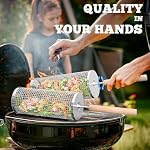 ivtivfu Rolling Grill Basket, Removable Wooden Handle, 304 Stainless Steel, Nesting Grilling Tools, Smoker BBQ Accessories for Vegetable, Outdoor Cooking Camping, Birthday Gifts for Men Dad Husband