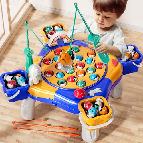 NIPLOOOW Magnetic Fishing Game Toys Kids 3-5, Including 48 Fishes and 8 Fishing Poles Rotating Board Game with Music, Party Game Toys for Kids Age 3 4 5 6 7 8 and Up