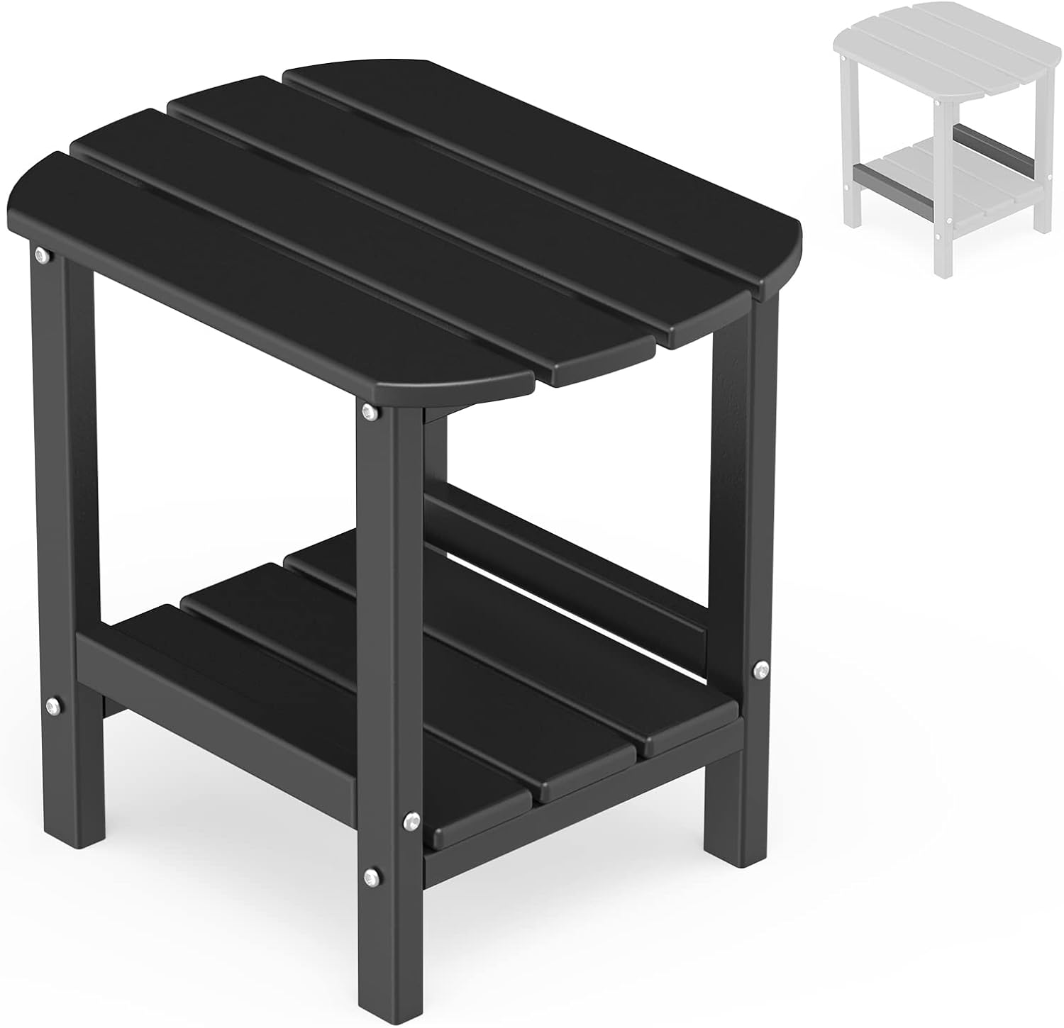 Adirondack Outdoor Side Table,Double 18" HDPE Patio End table Weather Resistant &Easy Assembly for Indoor,Porch,Pool(Black)