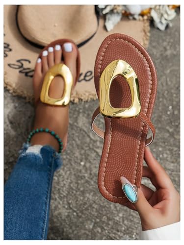 Image of GORGLITTER Women's Gold Flip Flops Square Toe Summer Sandals 2026 Wedding Dressy Vacation Beach Slides Shoes