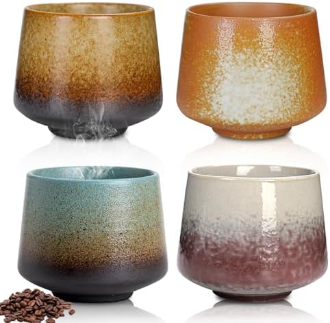 Ceramic Coffee Mugs Set of 4 Handmade Thick Walled 190ml Espresso...