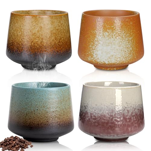 WIYETY Set di 4 tazzine da caffè in ceramica retrò, fatte a mano,...