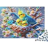 Perroquet 1000 pièces en carton recyclé Puzzle Famille de perroquets dans le nid avec fleurs Jeu de relaxation éducatif Cadeau pratique de pendaison de crémaillère
