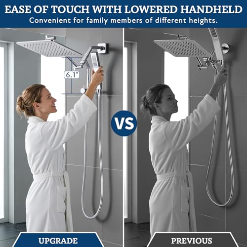 Image of G-Promise All Metal Shower Diverter with Low Handheld Holder, Pause Mode 3-Way Diverter Valve for Handheld and Fixed Shower Head, 4-Setting Universal Bathing System Replacement(6 Inch, Chrome)