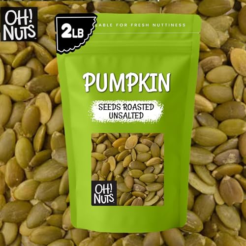 Oh! Nuts Pumpkin Seeds - Roasted Unsalted - 2 lb - No Shell Pepitas - Packed in New York Zip-Seal Bag for Exceptional Freshness