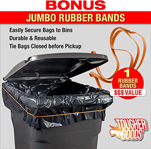 Heavy Duty Black Trash Bags – 95 Gallon Garbage Can Liner For Garbage, Storage, Yard Waste, Construction And Commercial Use - 1.5 Mil Thick 61 X 68 With 30” Rubber Bands #TOP1