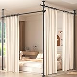 Room Divider for Room Separation,4-10ft(H) 28-140inch(W) Adjustable Temporary Privacy Wall Divider, Tension Curtain Rods No Drilling, Heavy Duty Partition Space Separator Freestanding,Black