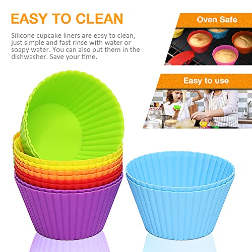 Extra Large Silicone Cupcake Muffin Cups 12 Pack - 3.54 Inch Non-Stick Cupcake And Muffin Liners, Reusable Jumbo Silicone Baking Cups Easy To Clean, Perfect For Cupcake, Muffin, Mousse(Multicolor) #TOP3