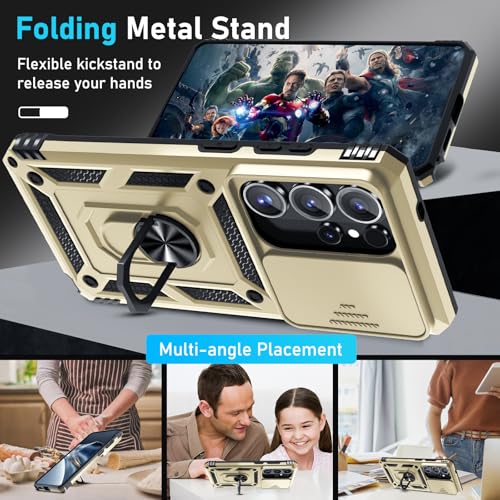 Janmitta Compatible with Samsung Galaxy S26 Ultra Case Built in Slide Camera Lens Cover+Screen Protector+Finger Ring Holder Kickstand,Heavy Duty Shockproof Full Body Phone Cover,2026 Gold by Janmitta - Used condition - Image 2