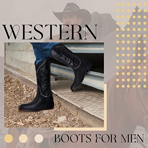 Tarkwa Western Cowboy Boots For Men Mid Calf Retro Pointed Toe Western Boots Durable Embroidered Work Boots #TOP2