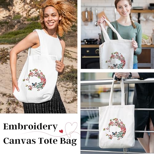 Image of VIVOLOOM Canvas Tote Bag Embroidery Kit for Beginners, DIY Needlepoint Kit with Unique Pattern, Include Instruction, Colorful Threads, and Tools for Adults