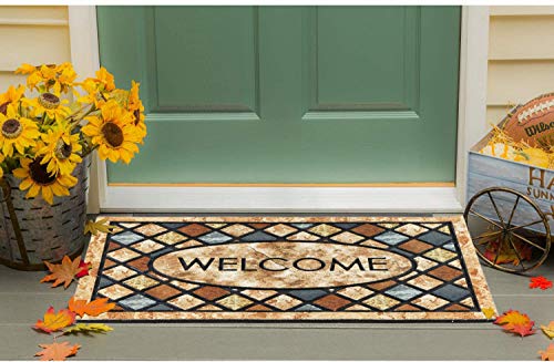 Chichic Door Mat, Welcome Mat 17X 30 Inch Front Door Mat Outdoors For Home Entrance Outdoors Mat For Outside Entry Way Doormat Entry Rugs, Heavy Duty Non Slip Rubber Back Low Profile,Blue Welcome #TOP4