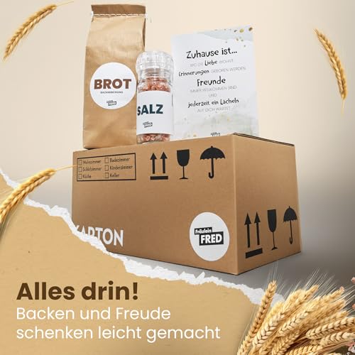 BACKDOSE Einweihungsgeschenk für Haus und Wohnung - Brot und Salz Box - Umzugsgeschenk, Einzugsgeschenk, Richtfest, Geschenk zum Umzug im Mini-Umzugskarton von Fräulein Fred