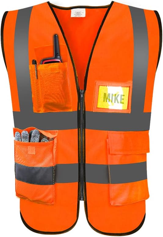CHEERSONIC High Visibility Zipper Front Safety Vest With Reflective Strips,Construction Work Vest Hi Vis