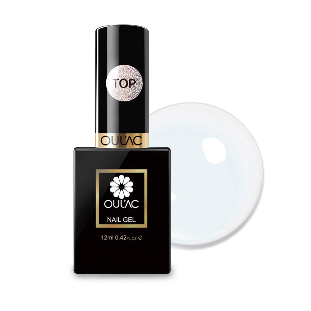 Oulac No Wipe Top Coat Gel Nail Polish Soak Off UV LED Drying, Glossy Gel Top Coat No Wipe for Nail Art Design, Quick Dry and Long Lasting, 12ml