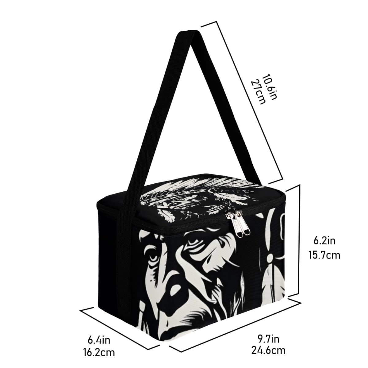 GzLeyigou Lunch Bags for Women Men 9 Cans,Indian Head Hot & Cold Food Delivery Bag Insulated Grocery Bag Insulated Lunch Box Ethic Mascot Cooler Bag for Office Work Picnic Beach