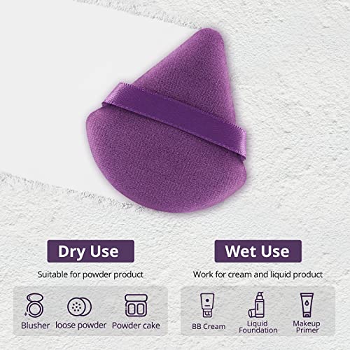Beakey 5Pcs Triangle Powder Puff Set - Soft Makeup Powder Puffs For Flawless Application, Versatile Use Boun Boun Sponges With Liquid & Powder Products, Durable & Easy-To-Clean, Purple #TOP3
