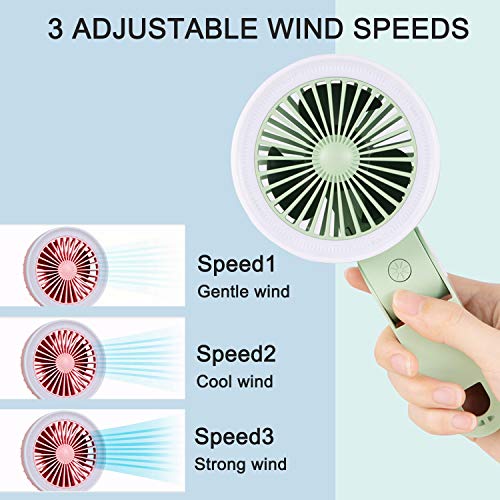 Mini Handheld Fan With LED light, Mini Portable Fan, Sansent 3 Speed Adjustable Usb Personal Desk Fan With Usb Rechargeable Battery Operated,small Outdoor Fan Can Put In Cloth Pocket (Green)