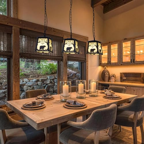 Wellmet Black Chandeliers for Dining Room, 3-Light Rustic Farmhouse Bear Chandelier, 37" Western Ceiling Light Fixture for Kitchen Island, Living Room, Foyer, Cabin, Bar, Courtyard by Wellmet - Image 2