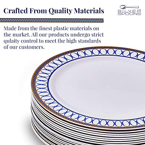 Blue Elegant Plastic Plates For Party, 20 Side Plates 7.5”, Heavy Duty Disposable Plate Set, Fine Dining Plastic Dishes For Elegant China Look, Plastic Dinnerware For Weddings & Events - Renaissance #TOP3