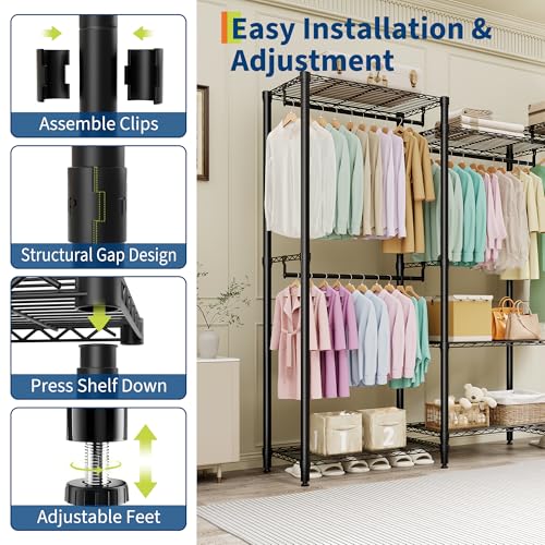 Portant à vêtements stable armoire autonome noire grande penderie de chambre