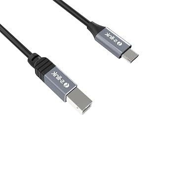 S-Link SL-U2004 Type-C to USB-B Yazıcı Kablosu, 1.5 Metre USB C Metal Başlıklı Siyah Printer Kablo, USB-C Laptop MacBook PC ile USB-B Yazıcı Tarayıcı Fotokopi Bağlantı Kablosu, 480Mbps Veri Aktarım