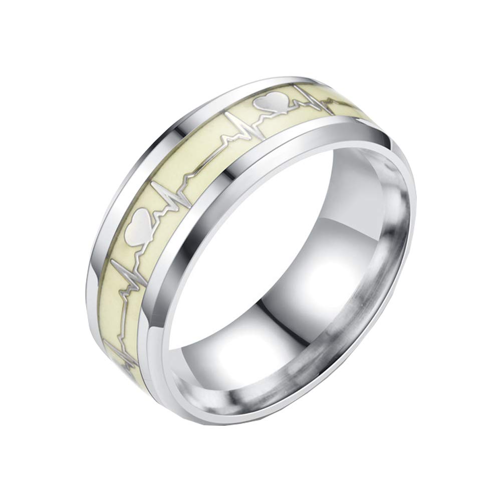 TIDOOJewelry 1pc ECG Heart Shape Luminous Ring Glowing in Dark Couple Rings for Friends Gift Stainless Steel Jewelry