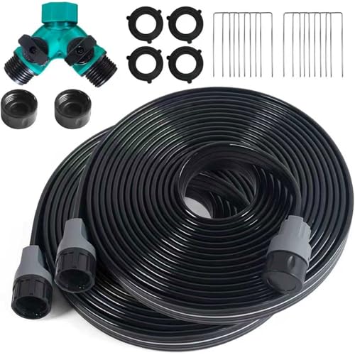 Apgooface Sprinkler Hose with Holes, Flat Soaker Hoses 50 ft (25 ft 2pack) with Garden Staples and...