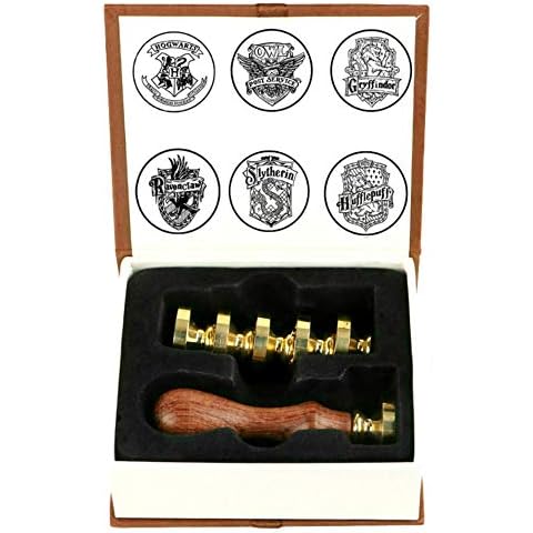 Wax Seal Stamp Set, ANBOSE Magic School Wax Seal Stamp Kit, including 6 PCS Sealing Wax Stamp Copper Heads and 1 Wooden Handle, Owl Wax Seal Stamp Cover