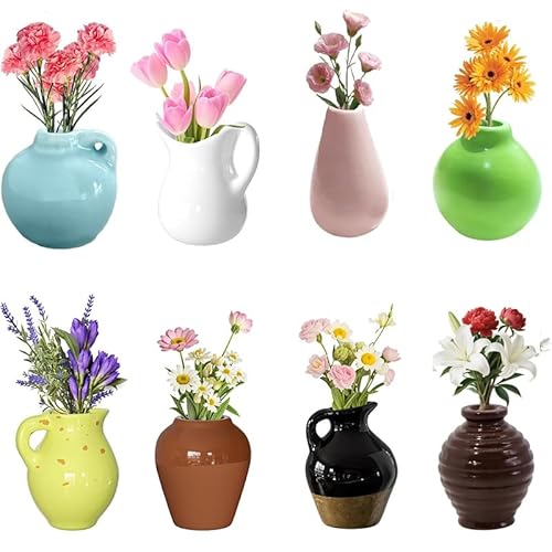 Mini Magnetic Vase,Miniature Magnet Ceramic Vase Decoration, Refrigerator Magnets Vases